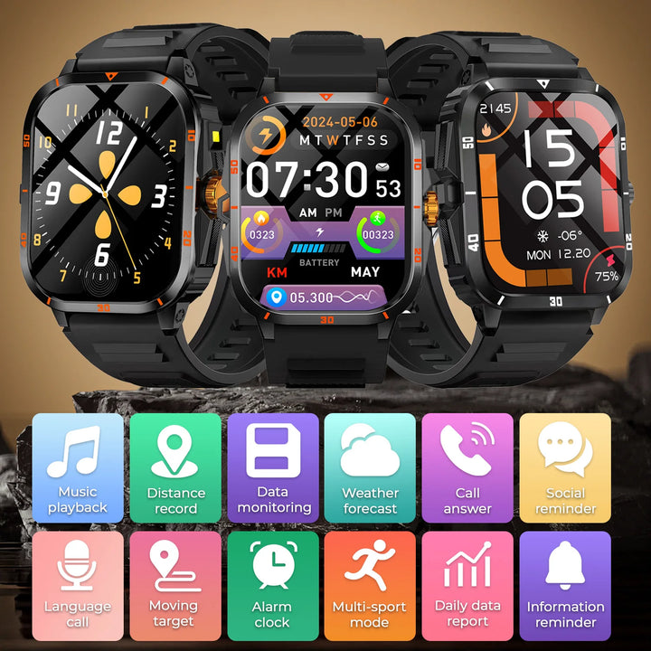 2025 NEW Military Smartwatch 2.01''HD Screen for Android/IOS Bluetooth Call Waterproof Outdoor Sports Fitness Smart Watch Men