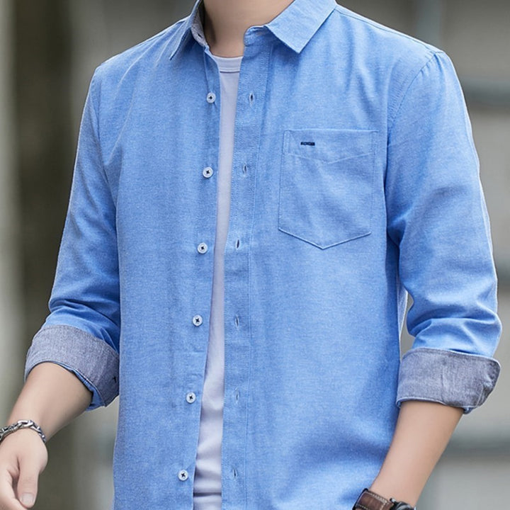 Men's Long Sleeve Cotton Shirt - Slim Fit Casual Top