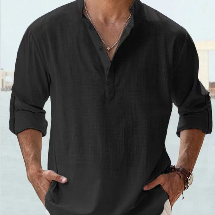 Summer Men's Casual Loose Fit Long Sleeve Cotton Shirt