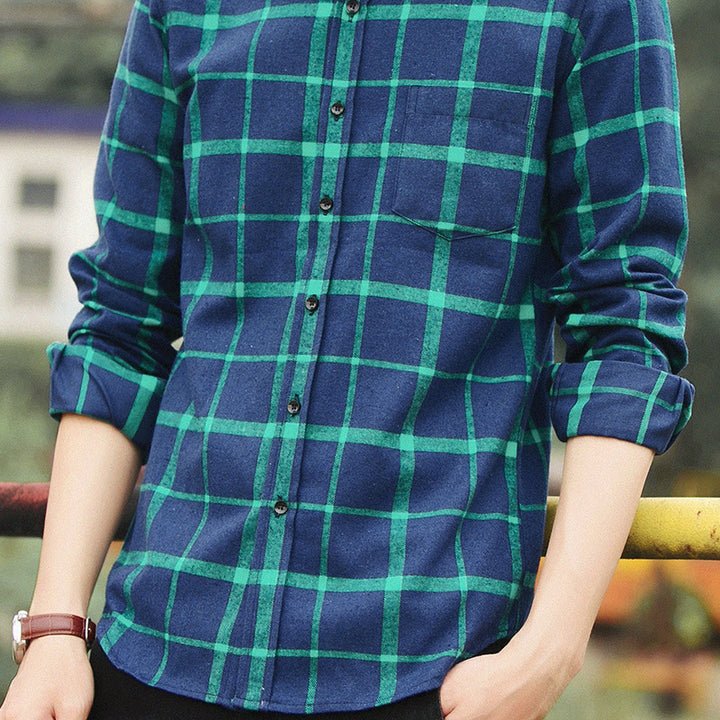 Men's Casual Slim Fit Cotton Plaid Long Sleeve Shirt