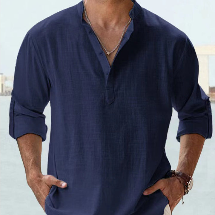Summer Men's Casual Loose Fit Long Sleeve Cotton Shirt