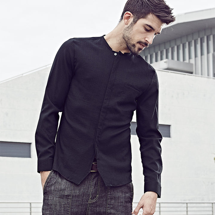 Men's Casual Long Sleeve Slim Fit Cotton Linen Shirt