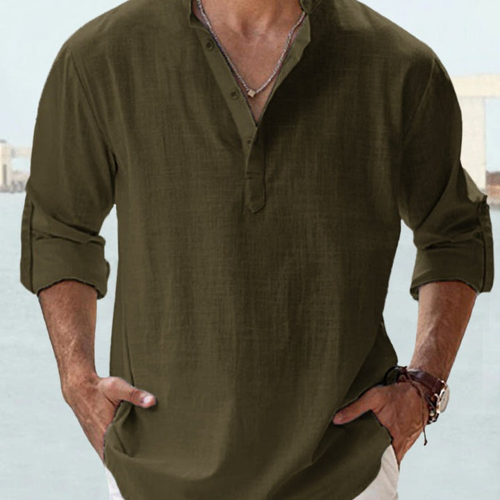 Summer Men's Casual Loose Fit Long Sleeve Cotton Shirt