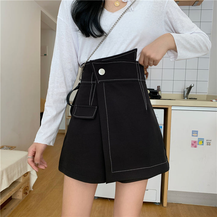Summer High-Waist Irregular Wide-Leg Pants for Students
