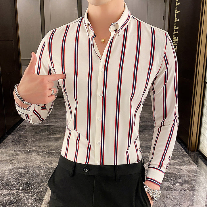 Slim Fit Men's Striped Long Sleeve Casual Shirt