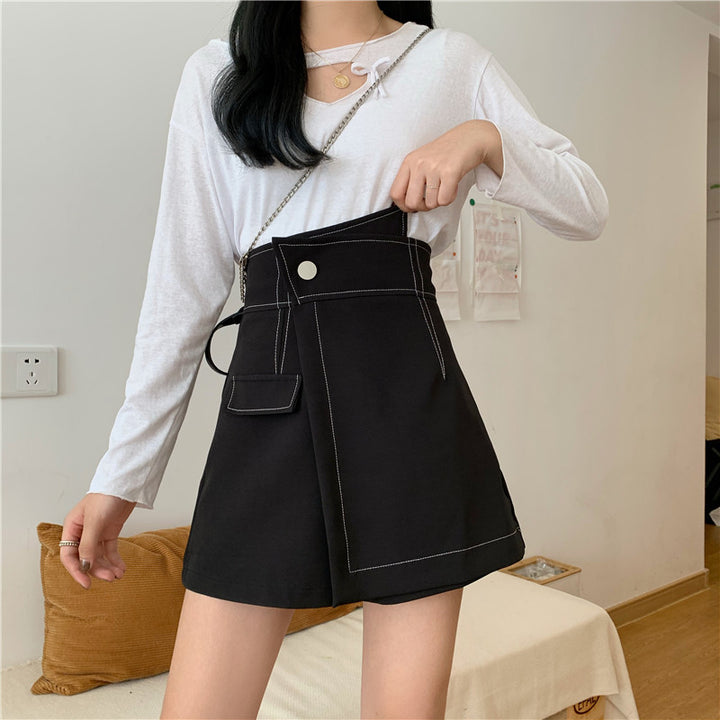 Summer High-Waist Irregular Wide-Leg Pants for Students